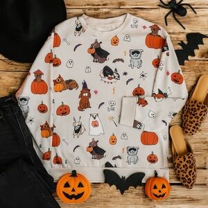 Halloween Dog Sweatshirt - Fall Pullover Halloween Puppy Print Sweater - Small